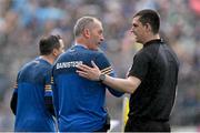 21 May 2023; Tipperary manager Liam Cahill is asked to leave the pitch by sideline official Ciaran O'Regan after being shown a red card by referee Sean Stack, not pictured, during the Munster GAA Hurling Senior Championship Round 4 match between Tipperary and Limerick at FBD Semple Stadium in Thurles, Tipperary. Photo by Brendan Moran/Sportsfile