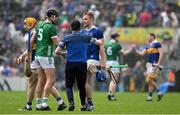 21 May 2023; Diarmaid Byrnes of Limerick shakes hands with John McGrath of Tipperary after the final whistle of the Munster GAA Hurling Senior Championship Round 4 match between Tipperary and Limerick at FBD Semple Stadium in Thurles, Tipperary. Photo by Brendan Moran/Sportsfile