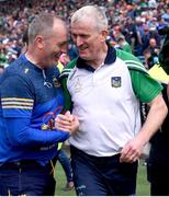 21 May 2023; Tipperary manager Liam Cahill and Limerick manager John Kiely after the Munster GAA Hurling Senior Championship Round 4 match between Tipperary and Limerick at FBD Semple Stadium in Thurles, Tipperary. Photo by Piaras Ó Mídheach/Sportsfile