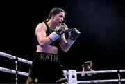 20 May 2023; Katie Taylor during her undisputed super lightweight championship fight with Chantelle Cameron at the 3Arena in Dublin. Photo by Stephen McCarthy/Sportsfile