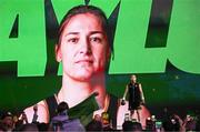 20 May 2023; Katie Taylor before her undisputed super lightweight championship fight with Chantelle Cameron at the 3Arena in Dublin. Photo by Stephen McCarthy/Sportsfile