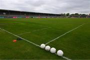 20 May 2023; Four O'Neills footballs on the pitch before the GAA Football All-Ireland Senior Championship Round 1 match between Clare and Donegal at Cusack Park in Ennis, Clare. Photo by Ray McManus/Sportsfile