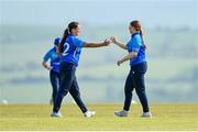 21 May 2023; Georgia Atkinson, left, and Rebecca Gough of Typhoons during the Evoke Super Series match between Dragons and Typhoons at Oak Hill Cricket Club in Kilbride, Wicklow. Photo by Seb Daly/Sportsfile