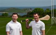 22 May 2023; Philly McMahon, former Dublin footballer, left, and Michael Walsh, former Waterford hurler, pictured at the EirGrid Timing Sponsorship launch at Beann Eadair GAA in Howth, Dublin. EirGrid, Ireland’s grid operator, is now in its eighth year as the Official Timing Partner of the GAA. Photo by David Fitzgerald/Sportsfile