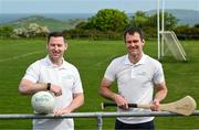 22 May 2023; Philly McMahon, former Dublin footballer, left, and Michael Walsh, former Waterford hurler, pictured at the EirGrid Timing Sponsorship launch at Beann Eadair GAA in Howth, Dublin. EirGrid, Ireland’s grid operator, is now in its eighth year as the Official Timing Partner of the GAA. Photo by David Fitzgerald/Sportsfile