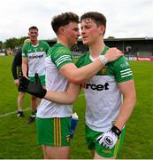 20 May 2023; Odhran Doherty and Mark Curran of Donegal after the GAA Football All-Ireland Senior Championship Round 1 match between Clare and Donegal at Cusack Park in Ennis, Clare. Photo by Ray McManus/Sportsfile