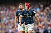 20 May 2023; Josh van der Flier, right, and Ross Byrne of Leinster during the Heineken Champions Cup Final match between Leinster and La Rochelle at Aviva Stadium in Dublin. Photo by Ramsey Cardy/Sportsfile