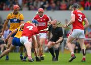 21 May 2023; Referee Johnny Murphy throws in the sliotar during the Munster GAA Hurling Senior Championship Round 4 match between Clare and Cork at Cusack Park in Ennis, Clare. Photo by Ray McManus/Sportsfile