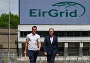 22 May 2023; EirGrid chief executive Mark Foley, right, with Michael Walsh, former Waterford hurler, at the EirGrid Timing Sponsorship launch at Croke Park, Dublin. EirGrid, Ireland’s grid operator, is now in its eighth year as the Official Timing Partner of the GAA. Photo by David Fitzgerald/Sportsfile