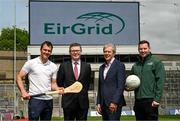 22 May 2023; Ard Stiúrthóir of the GAA Tom Ryan and EirGrid chief executive Mark Foley with Philly McMahon, former Dublin footballer, right, and Michael Walsh, former Waterford hurler, pictured at the EirGrid Timing Sponsorship launch at Croke Park, Dublin. EirGrid, Ireland’s grid operator, is now in its eighth year as the Official Timing Partner of the GAA. Photo by David Fitzgerald/Sportsfile
