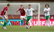 23 May 2023; Daniel McGrath of Republic of Ireland in action against Hunor Németh of Hungary during the UEFA European U17 Championship Final Tournament match between Hungary and Republic of Ireland at Pancho Aréna in Felcsút, Hungary. Photo by David Balogh/Sportsfile