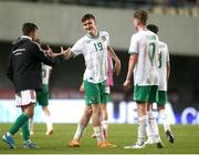 23 May 2023; Mason Melia, centre, and Luke Kehir of Republic of Ireland after the UEFA European U17 Championship Final Tournament match between Hungary and Republic of Ireland at Pancho Aréna in Felcsút, Hungary. Photo by David Balogh/Sportsfile