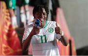 23 May 2023; Ikechukwu Orazi of Republic of Ireland celebrates after the UEFA European U17 Championship Final Tournament match between Hungary and Republic of Ireland at Pancho Aréna in Felcsút, Hungary. Photo by David Balogh/Sportsfile