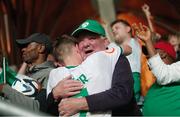 23 May 2023; Luke Kehir of Republic of Ireland celebrates with family after the UEFA European U17 Championship Final Tournament match between Hungary and Republic of Ireland at Pancho Aréna in Felcsút, Hungary. Photo by David Balogh/Sportsfile