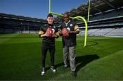 25 May 2023; The Pittsburgh Steelers made a welcome return to Croke Park today, where they played in the first ever NFL game in Ireland in 1997. The Steelers plan to grow their fanbase and the game of American Football in Ireland as part of the NFL’s ‘Global Markets Program’.?Pictured is former Pittsburgh Steelers quarterback Kordell Stewart, right, who played in 1997, alongside Kerry All-Ireland winner and Steelers fan Paudie Clifford at Croke Park in Dublin. Photo by Brendan Moran/Sportsfile