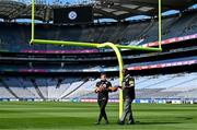 25 May 2023; The Pittsburgh Steelers made a welcome return to Croke Park today, where they played in the first ever NFL game in Ireland in 1997. The Steelers plan to grow their fanbase and the game of American Football in Ireland as part of the NFL’s ‘Global Markets Program’.?Pictured is former Pittsburgh Steelers quarterback Kordell Stewart who played in 1997, alongside Kerry All-Ireland winner and Steelers fan Paudie Clifford. Photo by Brendan Moran/Sportsfile
