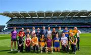 25 May 2023; Uachtarán Chumann Lúthchleas Gael Larry McCarthy pictured with players of the clubs who will be taking part in the this year’s Comórtas Peile na Gaeltachta in Donegal’s Gaeltacht of Na Rosann during the GAA’s Annual Comórtas Peile na Gaeltachta launched at Croke Park in Dublin. Photo by Harry Murphy/Sportsfile