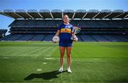 25 May 2023; Máire Ní Raghallaigh of Cill tSéadhna, Mayo, during the GAA’s Annual Comórtas Peile na Gaeltachta launched at Croke Park in Dublin. Photo by Harry Murphy/Sportsfile