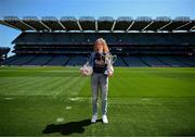 25 May 2023; Éadaoin Ó Snodaigh of Na Gaeil Óga, Dublin, during the GAA’s Annual Comórtas Peile na Gaeltachta launched at Croke Park in Dublin. Photo by Harry Murphy/Sportsfile