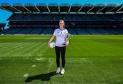 25 May 2023; Aoibh Ní Dhubhghaill of Micheál Breathnach, Galway, during the GAA’s Annual Comórtas Peile na Gaeltachta launched at Croke Park in Dublin. Photo by Harry Murphy/Sportsfile