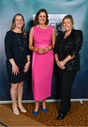 25 May 2023; In attendance at the Federation of Irish Sport 2023 Irish Sport Industry Awards, in association with Financial Broker, at The Westin Hotel in Dublin, are from left, Federation of Irish Sport chief executive Mary O'Connor, Gráinne McElwain and Clare Louise O'Donoghue of the Fedration of Irish Sport. Photo by Brendan Moran/Sportsfile