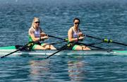 26 May 2023; Sanita Puspure, left, and Zoe Hyde of Ireland compete in the Women's Double Sculls Repechage during day 2 of the European Rowing Championships 2023 at Bled in Slovenia. Photo by Vid Ponikvar/Sportsfile