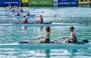 26 May 2023; Katie O'Brien and Steven McGowan of Ireland compete in the Mixed Double Sculls - PR2Mix2x Repechage during day 2 of the European Rowing Championships 2023 at Bled in Slovenia. Photo by Vid Ponikvar/Sportsfile