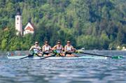26 May 2023; The Ireland team, from right, Aifric Keogh, Tara Hanlon, Fiona Murtagh and Eimear Lambe compete in the Women's Four Repechage during day 2 of the European Rowing Championships 2023 at Bled in Slovenia. Photo by Vid Ponikvar/Sportsfile