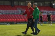 26 May 2023; Cork City sporting director Liam Buckley, left, with Cork City owner Dermot Usher before the SSE Airtricity Men's Premier Division match between Cork City and Shamrock Rovers at Turner's Cross in Cork. Photo by Eóin Noonan/Sportsfile