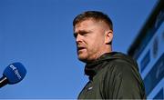 26 May 2023; Shelbourne manager Damien Duff is interviewed before the SSE Airtricity Men's Premier Division match between Bohemians and Shelbourne at Dalymount Park in Dublin. Photo by Seb Daly/Sportsfile
