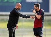 26 May 2023; Finn Harps manager Dave Rogers, left, with Treaty United manager Tommy Barrett before the SSE Airtricity Men's First Division match between Treaty United and Finn Harps at Markets Field in Limerick. Photo by Michael P Ryan/Sportsfile