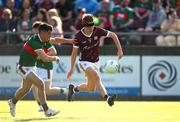 26 May 2023; Sean Rhattigan of Galway in action against Jamie Clarke of Mayo during the 2023 Electric Ireland Connacht GAA Football Minor Championship Final between Galway and Mayo at Tuam Stadium in Galway. Photo by Ray Ryan/Sportsfile