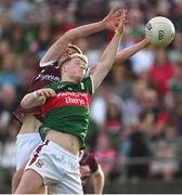 26 May 2023; Mikey Mulryan of Galway in action against Rio Mortimer of Mayo during the 2023 Electric Ireland Connacht GAA Football Minor Championship Final between Galway and Mayo at Tuam Stadium in Galway. Photo by Ray Ryan/Sportsfile