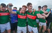 26 May 2023; Thomas Tuffy, left, and Fionan O'Reilly of Mayo celebrate after the 2023 Electric Ireland Connacht GAA Football Minor Championship Final between Galway and Mayo at Tuam Stadium in Galway. Photo by Ray Ryan/Sportsfile