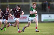 26 May 2023; Darragh Beirne of Mayo in action against Ciaran McDonagh of Galway during the 2023 Electric Ireland Connacht GAA Football Minor Championship Final between Galway and Mayo at Tuam Stadium in Galway. Photo by Ray Ryan/Sportsfile