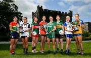 29 May 2023; In attendance at the launch of the 2023 TG4 All-Ireland Ladies Football Championships, at Durrow Castle in Durrow, Laois, are, from left, Ruth Bermingham of Carlow, Claire Dunne of Sligo, Maria Reilly of Mayo, Aimee Mackin of Armagh, Niamh O’Sullivan of Meath, Louise Ní Mhuircheartaigh of Kerry, Amy Hamill of Monaghan and Síofra Ní Chonaill of Clare with the West County Hotel Cup, the Brendan Martin Cup and the Mary Quinn Memorial Cup. The very first All-Ireland Ladies Senior Football Final, between winners Tipperary and opponents Offaly, was played in Durrow in 1974, while the 2023 decider at Croke Park on Sunday August 13 will mark the LGFA’s 50th All-Ireland Senior Final. The 2023 TG4 All-Ireland Ladies Football Championships get underway on the weekend of June 10/11, with the opening round of Intermediate Fixtures. All games in the 2023 TG4 All-Ireland Championships will be available live to viewers, either on TG4 or via the LGFA’s live-streaming portal: https://bit.ly/3oktfD5 #ProperFan Photo by Brendan Moran/Sportsfile *** NO REPRODUCTION FEE***