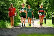 29 May 2023; In attendance at the launch of the 2023 TG4 All-Ireland Ladies Football Championships, at Durrow Castle in Durrow, Laois, are, from left, Aimee Mackin of Armagh, Louise Ní Mhuircheartaigh of Kerry, Niamh O’Sullivan of Meath with the Brendan Martin Cup and Maria Reilly of Mayo. The very first All-Ireland Ladies Senior Football Final, between winners Tipperary and opponents Offaly, was played in Durrow in 1974, while the 2023 decider at Croke Park on Sunday August 13 will mark the LGFA’s 50th All-Ireland Senior Final. The 2023 TG4 All-Ireland Ladies Football Championships get underway on the weekend of June 10/11, with the opening round of Intermediate Fixtures. All games in the 2023 TG4 All-Ireland Championships will be available live to viewers, either on TG4 or via the LGFA’s live-streaming portal: https://bit.ly/3oktfD5 #ProperFan Photo by Brendan Moran/Sportsfile