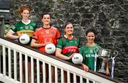 29 May 2023; In attendance at the launch of the 2023 TG4 All-Ireland Ladies Football Championships, at Durrow Castle in Durrow, Laois, are, from left, Louise Ní Mhuircheartaigh of Kerry, Aimee Mackin of Armagh, Maria Reilly of Mayo and Niamh O’Sullivan of Meath with the Brendan Martin Cup. The very first All-Ireland Ladies Senior Football Final, between winners Tipperary and opponents Offaly, was played in Durrow in 1974, while the 2023 decider at Croke Park on Sunday August 13 will mark the LGFA’s 50th All-Ireland Senior Final. The 2023 TG4 All-Ireland Ladies Football Championships get underway on the weekend of June 10/11, with the opening round of Intermediate Fixtures. All games in the 2023 TG4 All-Ireland Championships will be available live to viewers, either on TG4 or via the LGFA’s live-streaming portal: https://bit.ly/3oktfD5 #ProperFan Photo by Brendan Moran/Sportsfile