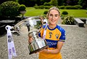 29 May 2023; In attendance at the launch of the 2023 TG4 All-Ireland Ladies Football Championships, at Durrow Castle in Durrow, Laois, is Síofra Ní Chonaill of Clare with the Mary Quinn Memorial Cup. The very first All-Ireland Ladies Senior Football Final, between winners Tipperary and opponents Offaly, was played in Durrow in 1974, while the 2023 decider at Croke Park on Sunday August 13 will mark the LGFA’s 50th All-Ireland Senior Final. The 2023 TG4 All-Ireland Ladies Football Championships get underway on the weekend of June 10/11, with the opening round of Intermediate Fixtures. All games in the 2023 TG4 All-Ireland Championships will be available live to viewers, either on TG4 or via the LGFA’s live-streaming portal: https://bit.ly/3oktfD5 #ProperFan Photo by Brendan Moran/Sportsfile *** NO REPRODUCTION FEE***