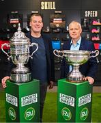 30 May 2023; Managing Director, Frasers Group Ireland, Leonard Brassel, left, and FAI commercial director Sean Kavanagh during a Football Association of Ireland Challenge Cup sponsorship announcement at Sports Direct Carrickmines in Dublin. Photo by Eóin Noonan/Sportsfile