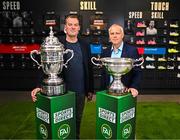30 May 2023; Managing Director, Frasers Group Ireland, Leonard Brassel, left, and FAI commercial director Sean Kavanagh during a Football Association of Ireland Challenge Cup sponsorship announcement at Sports Direct Carrickmines in Dublin. Photo by Eóin Noonan/Sportsfile