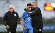 26 May 2023; Finn Harps manager Dave Rogers with Aaron McLaughlin after their side's victory in the SSE Airtricity Men's First Division match between Treaty United and Finn Harps at Markets Field in Limerick. Photo by Michael P Ryan/Sportsfile