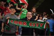 26 May 2023; Cork City supporters celebrate after the SSE Airtricity Men's Premier Division match between Cork City and Shamrock Rovers at Turner's Cross in Cork. Photo by Eóin Noonan/Sportsfile
