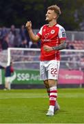 26 May 2023; Sam Curtis of St Patrick's Athletic celebrates after the final whistle during the SSE Airtricity Men's Premier Division match between St Patrick's Athletic and Dundalk at Richmond Park in Dublin. Photo by Tyler Miller/Sportsfile