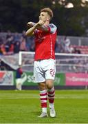 26 May 2023; Sam Curtis of St Patrick's Athletic celebrates after the final whistle during the SSE Airtricity Men's Premier Division match between St Patrick's Athletic and Dundalk at Richmond Park in Dublin. Photo by Tyler Miller/Sportsfile