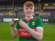 26 May 2023; Darragh Beirne of Mayo with the Electric Ireland Player of the Match award following his performance in the 2023 Electric Ireland Connacht GAA Football Minor Championship Final between Galway and Mayo at Tuam Stadium in Galway. Photo by Ray Ryan/Sportsfile