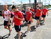 27 May 2023; Cork players arrive before the GAA Football All-Ireland Senior Championship Round 1 match between Louth and Cork at Páirc Tailteann in Navan, Meath. Photo by Seb Daly/Sportsfile