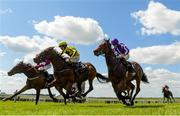 27 May 2023; Givemethebeatboys, centre, with Shane Foley up, on their way to winning the GAIN Marble Hill Stakes, from second place Noche Magica, far side, with Billy Lee and third place His Majesty with Wayne Lordan during the Tattersalls Irish Guineas Festival at The Curragh Racecourse in Kildare. Photo by Matt Browne/Sportsfile