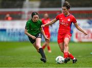 27 May 2023; Keeva Keenan of Shelbourne in action against Sadhbh Doyle of Peamount United during the SSE Airtricity Women's Premier Division match between Shelbourne and Peamount United at Tolka Park in Dublin. Photo by Tyler Miller/Sportsfile