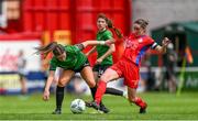 27 May 2023; Rebecca Watkins of Peamount United is tackled by Rachel Graham of Shelbourne during the SSE Airtricity Women's Premier Division match between Shelbourne and Peamount United at Tolka Park in Dublin. Photo by Tyler Miller/Sportsfile